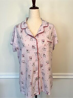Laura Ashley Pink & Red Striped dog Heart Pajama Top